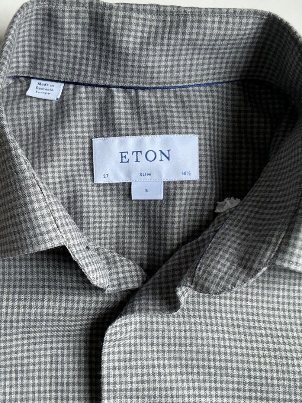 ETON slim mini checks  gray fine soft cotton shirt Sz 14,5 made in Romania 🇷🇴